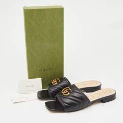 Gucci Black Leather Jolie G Logo Slides Size 38.5 