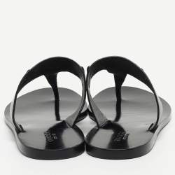 Pre Owned Gucci Black Leather Horsebit Thong Flats Size 36.5