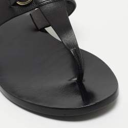 Pre Owned Gucci Black Leather Horsebit Thong Flats Size 36.5