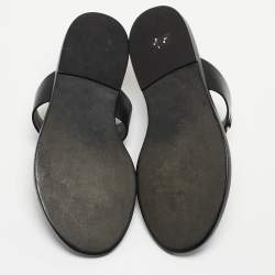 Pre Owned Gucci Black Leather Horsebit Thong Flats Size 36.5