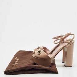 Gucci Beige Leather Claudie Horsebit Peep Toe Platform Sandals Size 35.5
