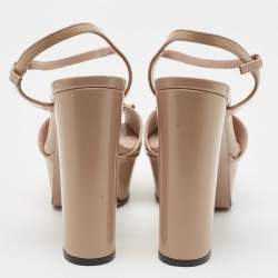 Gucci Beige Leather Claudie Horsebit Peep Toe Platform Sandals Size 35.5