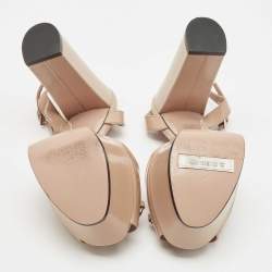 Gucci Beige Leather Claudie Horsebit Peep Toe Platform Sandals Size 35.5