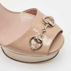 Gucci Beige Leather Claudie Horsebit Peep Toe Platform Sandals Size 35.5