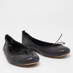 Pre Owned Gucci Black Leather Guccissima Ballet Flats Size 39