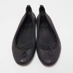 Pre Owned Gucci Black Leather Guccissima Ballet Flats Size 39