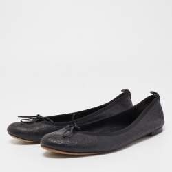 Pre Owned Gucci Black Leather Guccissima Ballet Flats Size 39