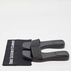 Gucci Black GG Canvas Wood Slide Sandals Size 39.5
