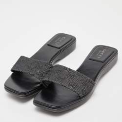 Gucci Black GG Canvas Wood Slide Sandals Size 39.5