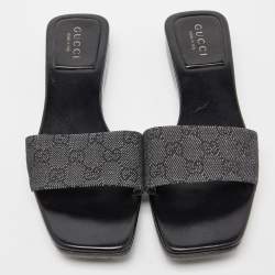 Gucci Black GG Canvas Wood Slide Sandals Size 39.5