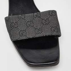 Gucci Black GG Canvas Wood Slide Sandals Size 39.5