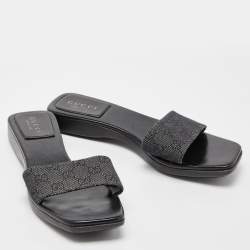 Gucci Black GG Canvas Wood Slide Sandals Size 39.5