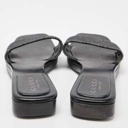 Gucci Black GG Canvas Wood Slide Sandals Size 39.5