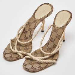 Gucci Cream Braided Leather Cross Strap Slide Sandals Size 38.5