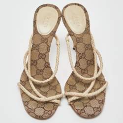 Gucci Cream Braided Leather Cross Strap Slide Sandals Size 38.5