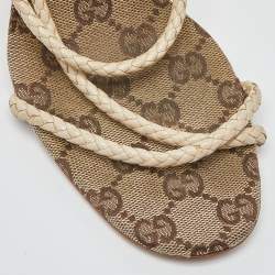 Gucci Cream Braided Leather Cross Strap Slide Sandals Size 38.5