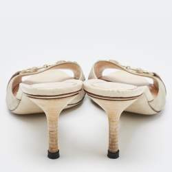 Pre Owned Gucci Cream Leather Hollywood Horsebit Slides Size 38.5