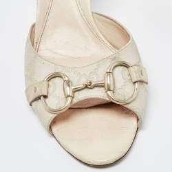 Pre Owned Gucci Cream Leather Hollywood Horsebit Slides Size 38.5