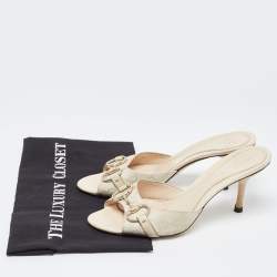 Pre Owned Gucci Cream Leather Hollywood Horsebit Slides Size 38.5