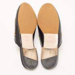 Pre Owned Gucci Black Leather Star and Bee Embroidered Princetown Mules Size 36.5