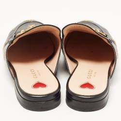 Pre Owned Gucci Black Leather Star and Bee Embroidered Princetown Mules Size 36.5