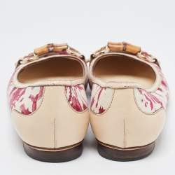Pre Owned Gucci Multicolor Flora Canvas And Leather Bamboo Bit Ballet Flats Size 38