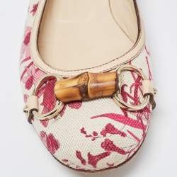 Pre Owned Gucci Multicolor Flora Canvas And Leather Bamboo Bit Ballet Flats Size 38