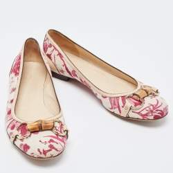 Pre Owned Gucci Multicolor Flora Canvas And Leather Bamboo Bit Ballet Flats Size 38