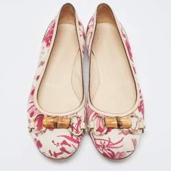 Pre Owned Gucci Multicolor Flora Canvas And Leather Bamboo Bit Ballet Flats Size 38