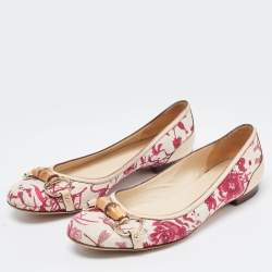 Pre Owned Gucci Multicolor Flora Canvas And Leather Bamboo Bit Ballet Flats Size 38