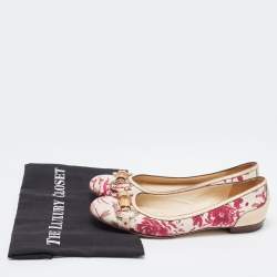 Pre Owned Gucci Multicolor Flora Canvas And Leather Bamboo Bit Ballet Flats Size 38