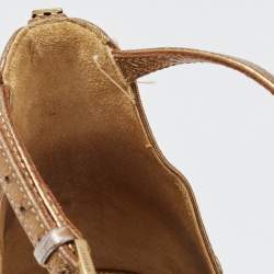 Pre Owned Gucci Metallic Gold Leather Ankle Strap Pumps Size 38.5