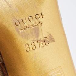 Pre Owned Gucci Metallic Gold Leather Ankle Strap Pumps Size 38.5