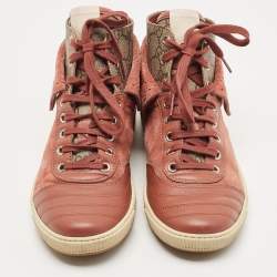 Gucci Pink Leather and Suede High Top Sneakers Size 38