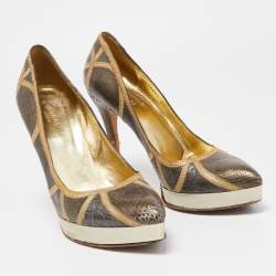 مملوكة مسبقًا Gucci Grey Snakeskin and Crocodile Leather Platform  Pumps Size 38.5