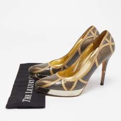 مملوكة مسبقًا Gucci Grey Snakeskin and Crocodile Leather Platform  Pumps Size 38.5