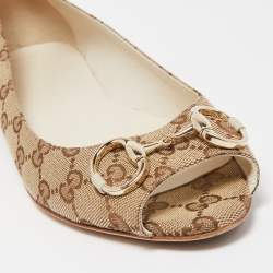 Pre Owned Gucci Beige GG Canvas Interlocking Ballet Flats Size 39.5