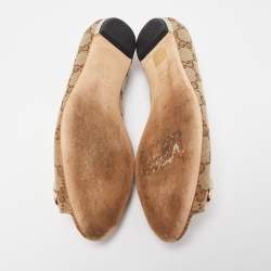Pre Owned Gucci Beige GG Canvas Interlocking Ballet Flats Size 39.5