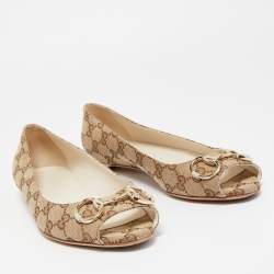 Pre Owned Gucci Beige GG Canvas Interlocking Ballet Flats Size 39.5