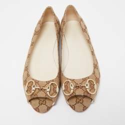 Pre Owned Gucci Beige GG Canvas Interlocking Ballet Flats Size 39.5