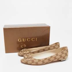 Pre Owned Gucci Beige GG Canvas Interlocking Ballet Flats Size 39.5