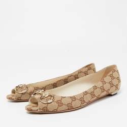 Pre Owned Gucci Beige GG Canvas Interlocking Ballet Flats Size 39.5