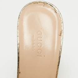Gucci Gold Texture Leather Double G Logo Slide Sandals Size 39  