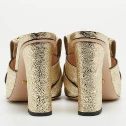 Gucci Gold Texture Leather Double G Logo Slide Sandals Size 39  