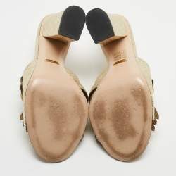 Gucci Gold Texture Leather Double G Logo Slide Sandals Size 39  