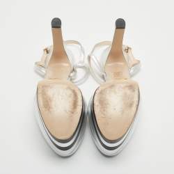 Gucci Silver Leather Angel Platform Ankle Strap Sandals Size 41