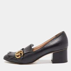 Gucci Black Leather Double G Block Heel Pumps Size 39.5