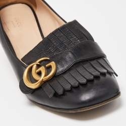 Gucci Black Leather Double G Block Heel Pumps Size 39.5