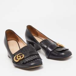 Gucci Black Leather Double G Block Heel Pumps Size 39.5