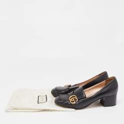 Gucci Black Leather Double G Block Heel Pumps Size 39.5